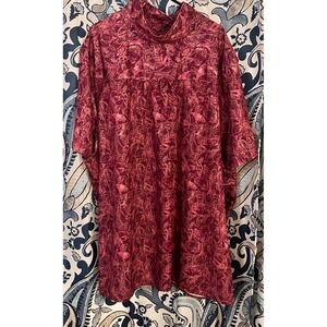 Woman Within 5X Pink Paisley Mock Neck Short‎ Sleeve Tunic Top
